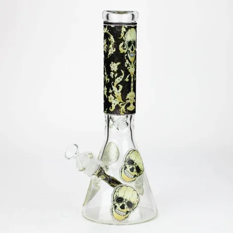 14" Graphic W/ Cubic Zirconia Decor Beaker Bong