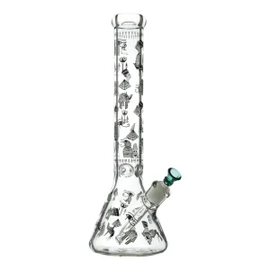 Glow in the Dark Hieroglyphic Beaker Bong - 16in