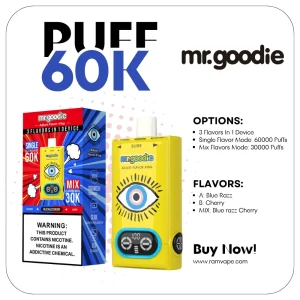 Mr. Goodie 60K Puffs Wholesale 3 Flavors in 1 Dual Mesh LED Display Rechargeable Vape