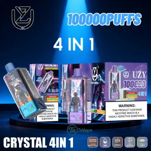 UZY 4 IN 1 100K – 100000Puffs, 4 In 1 Flavor System, LED Screen, Crystal body