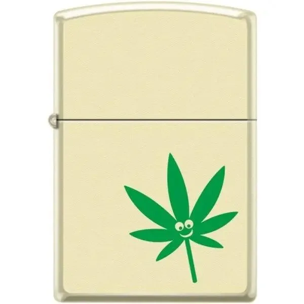 Zippo Lighter - Pot Leaf - Smiley Face Pipe Lighter Creme Matte