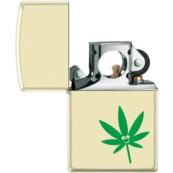 Zippo Lighter - Pot Leaf - Smiley Face Pipe Lighter Creme Matte - Image 2