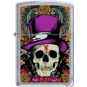 Zippo Lighter - Skull With Top Hat Street Chrome